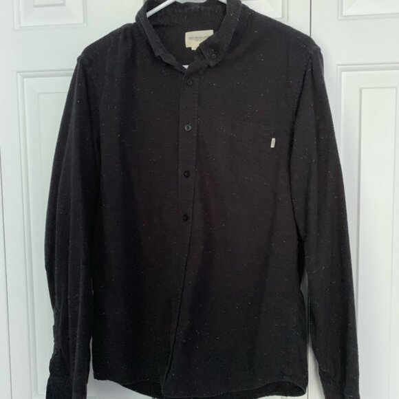 OBEY MENS BLACK W. WHITE SPECKLED BUTTON UP SHIRT - Picture 1 of 3